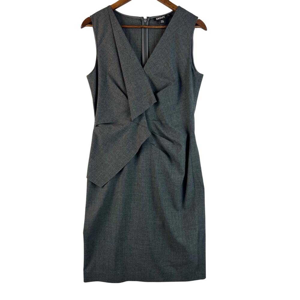 DKNY Dress Women’s Gray Lightweight Wool Sleeveless SZ 10 Folded Fabric Feature